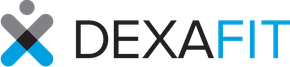 Logo for Dexafit. Icon of person and crossed limbs, with the text 