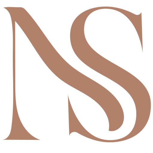 Stylized tan “NS” monogram logo on a white background