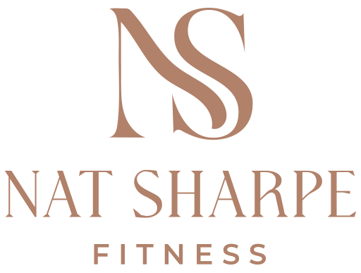 Nat Sharpe Fitness logo in rose gold with stylized NS monogram
