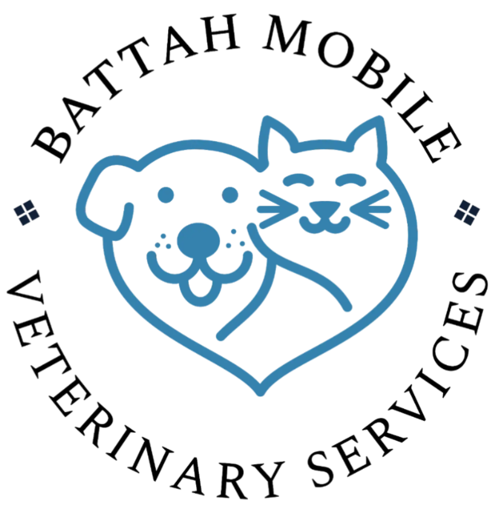 Batah Mobile Veterinary Services logo with blue dog and cat inside a heart