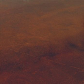 Abstract reddish-brown textured surface with faint diagonal lines and dark blotches.