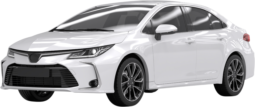 White sedan car on a white background, shown in front-left side view.