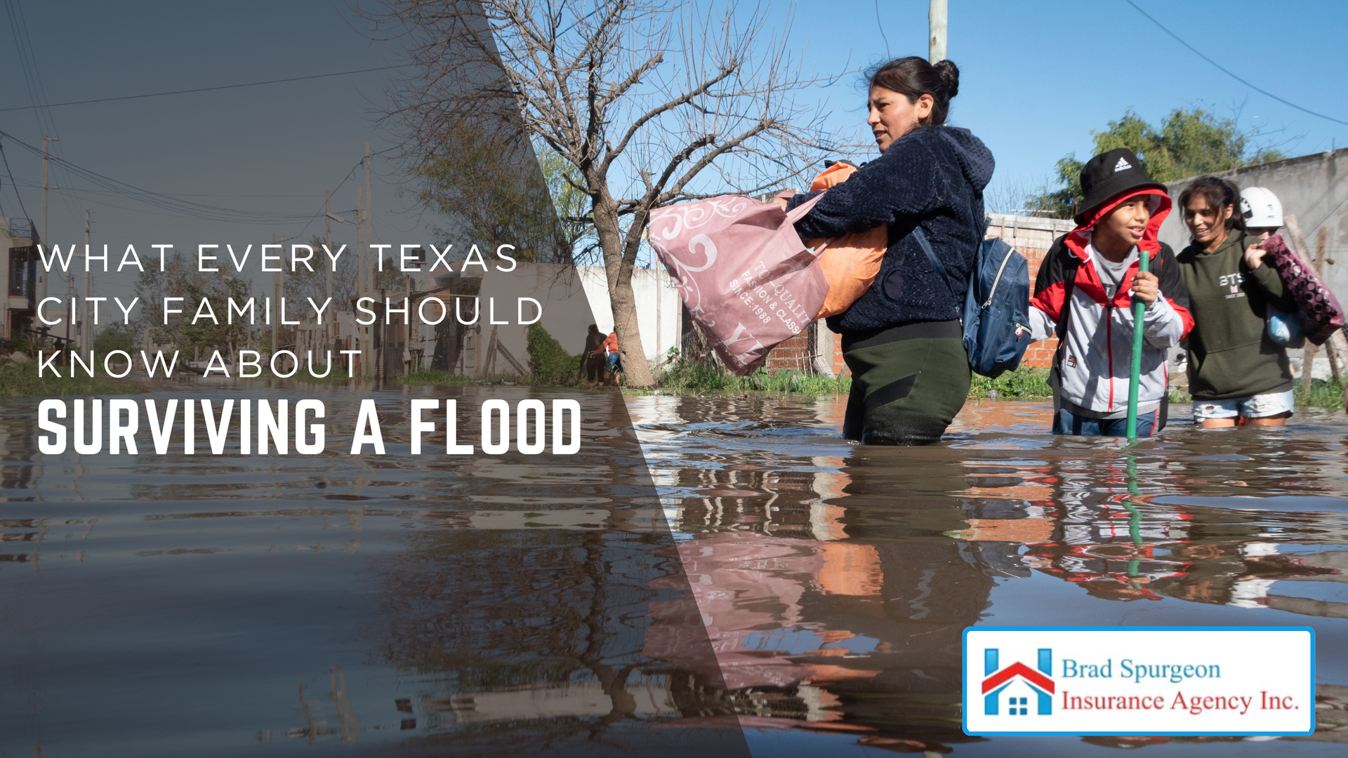 An American Red Cross emergency kit with supplies like water, a flashlight, goggles, and a poncho for flood survival.