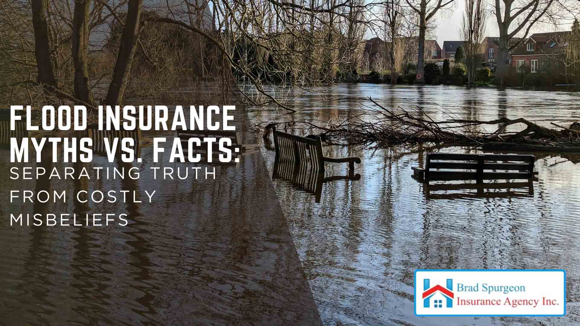 Flooded park bench with text