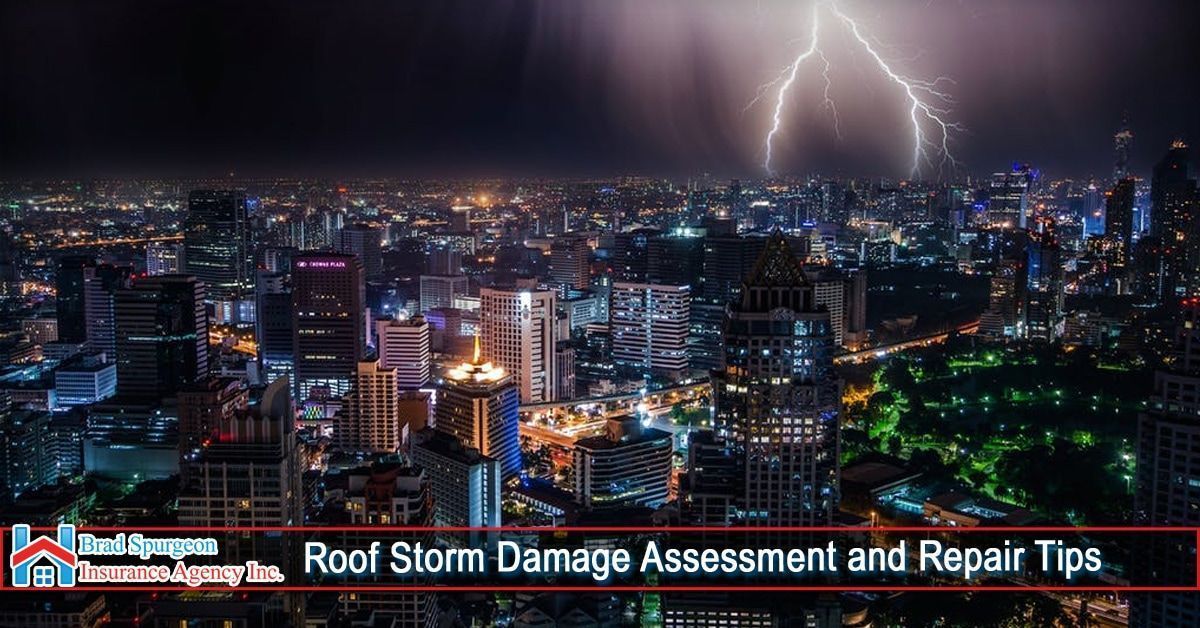 A cityscape at night with a lightning bolt in the sky