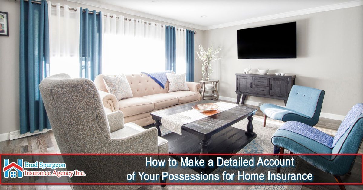 A bright, modern living room with a beige sofa, patterned armchair, blue chairs, and a TV.