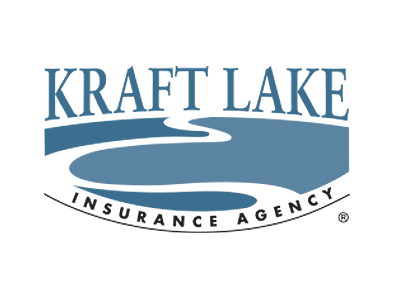 Kraft Lake Insurance Agency logo with a stylized blue lake and white text.