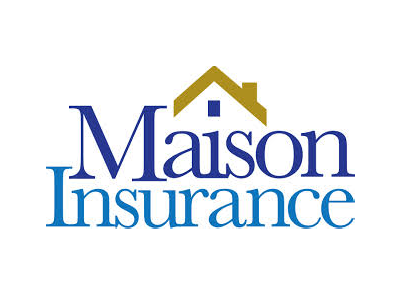 Maison Insurance logo: Blue text with a gold house icon above; suggests home insurance.