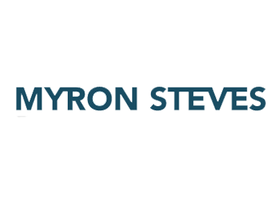 Myron Steves text logo in teal.