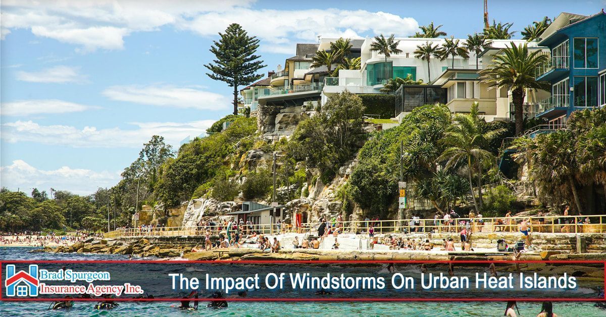Upscale homes perched on a green, rocky coastal cliff above a sunny beach