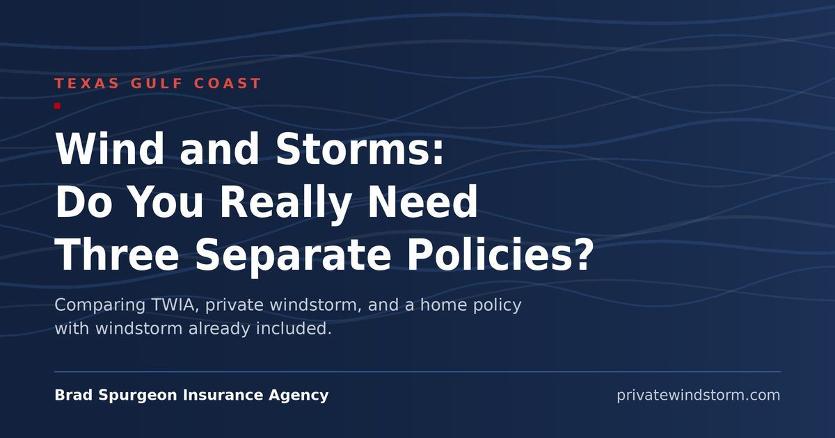 Texas Gulf Coast title slide on wind and storm insurance with dark blue background and white text