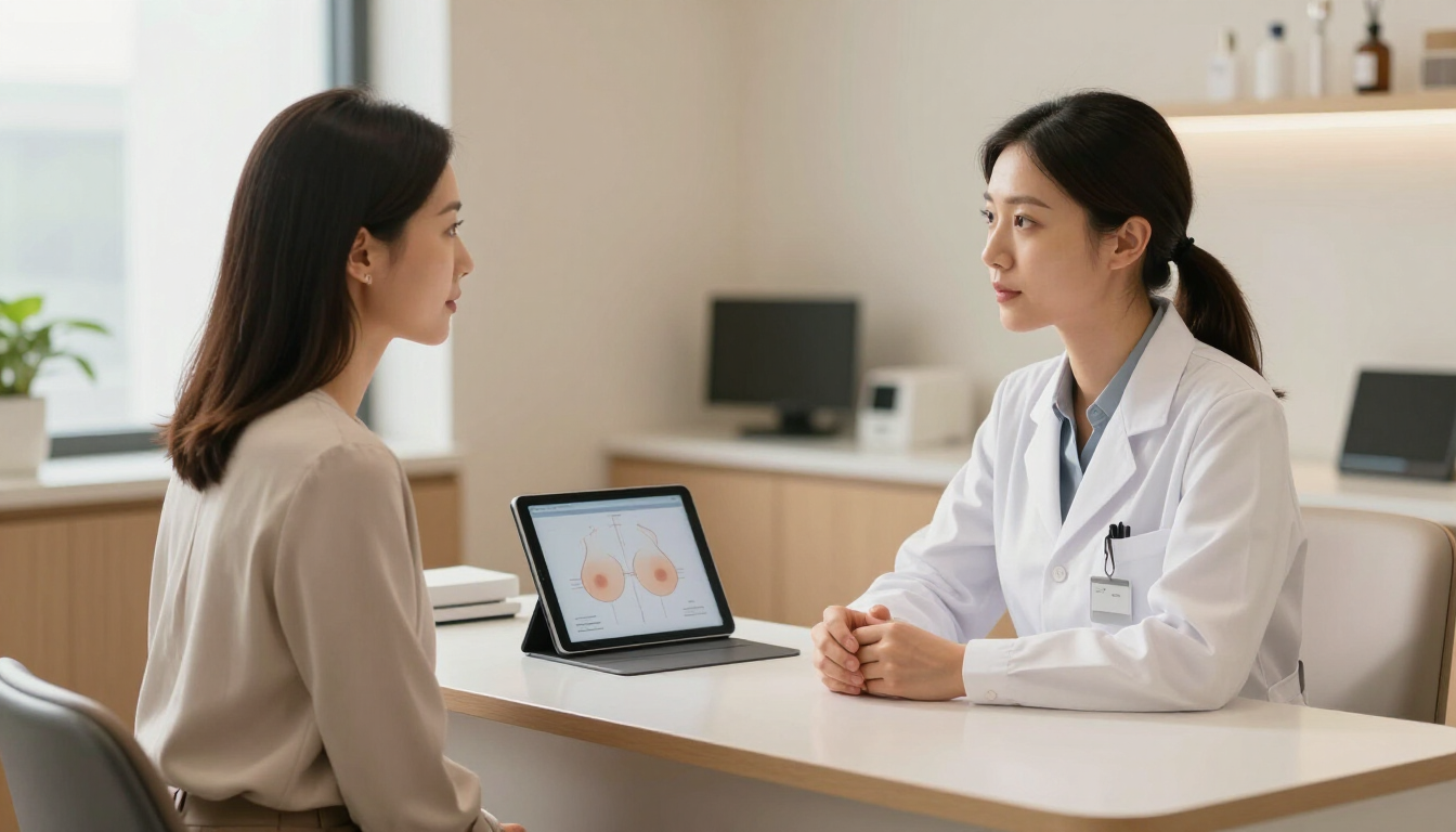 Médico hablando con un paciente en un consultorio luminoso, con una tableta