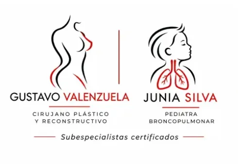 Logotipo con figuras estilizadas de cirugía plástica y neumología para Gustavo Valenzuela y Junia Silva