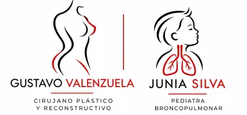 Logotipo con figuras estilizadas y los nombres Gustavo Valenzuela y Junia Silva