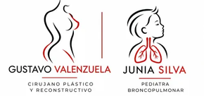 Logotipo con figuras estilizadas y los nombres Gustavo Valenzuela y Junia Silva