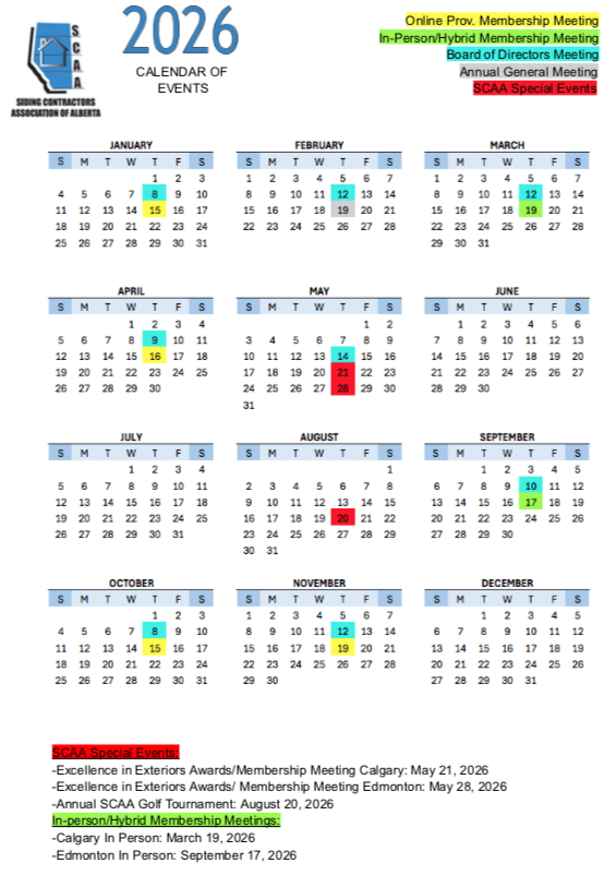 A calendar for the year 2026 is shown on a white background.