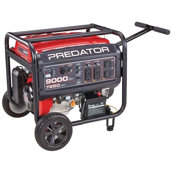 Red Predator portable generator with wheels and handle on a white background