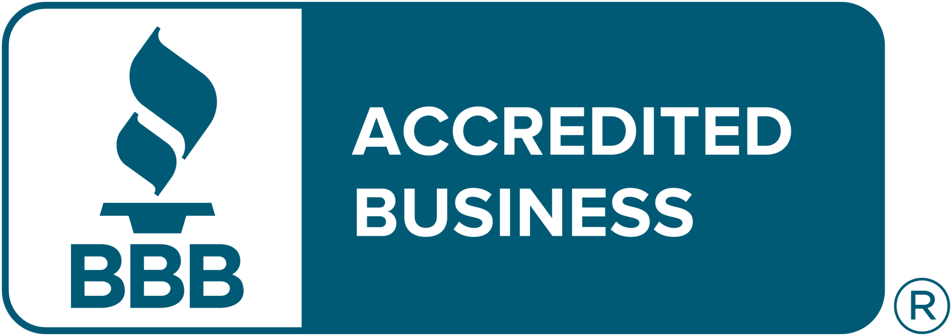 A blue sign that says accredited business on it