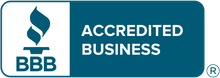 A blue sign that says accredited business on it