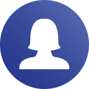 a silhouette of a woman 's head in a blue circle .