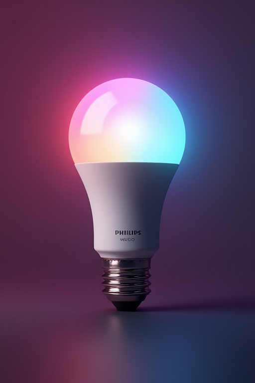 A philips light bulb with a colorful light inside of it.