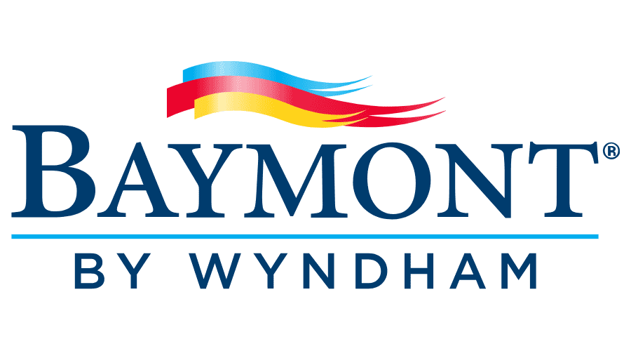 The baymont by wyndham logo has a colorful wave on it.