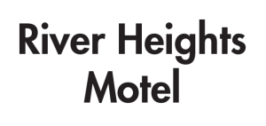 The logo for river heights motel is black and white.