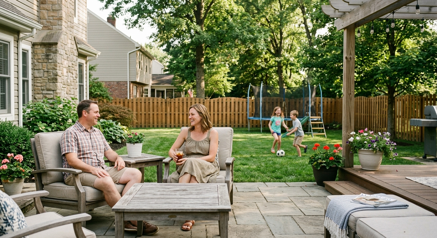 Pennsylvania family reviewing insurance documents at a kitchen table with a laptop open to a coverage comparison page