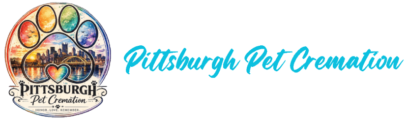 A logo for pittsburgh pet cremation with a heart and paw print