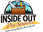 Logo for Inside Out Pro-Services featuring a wooden toolbox filled with tools over a forest silhouette against a blue sky.