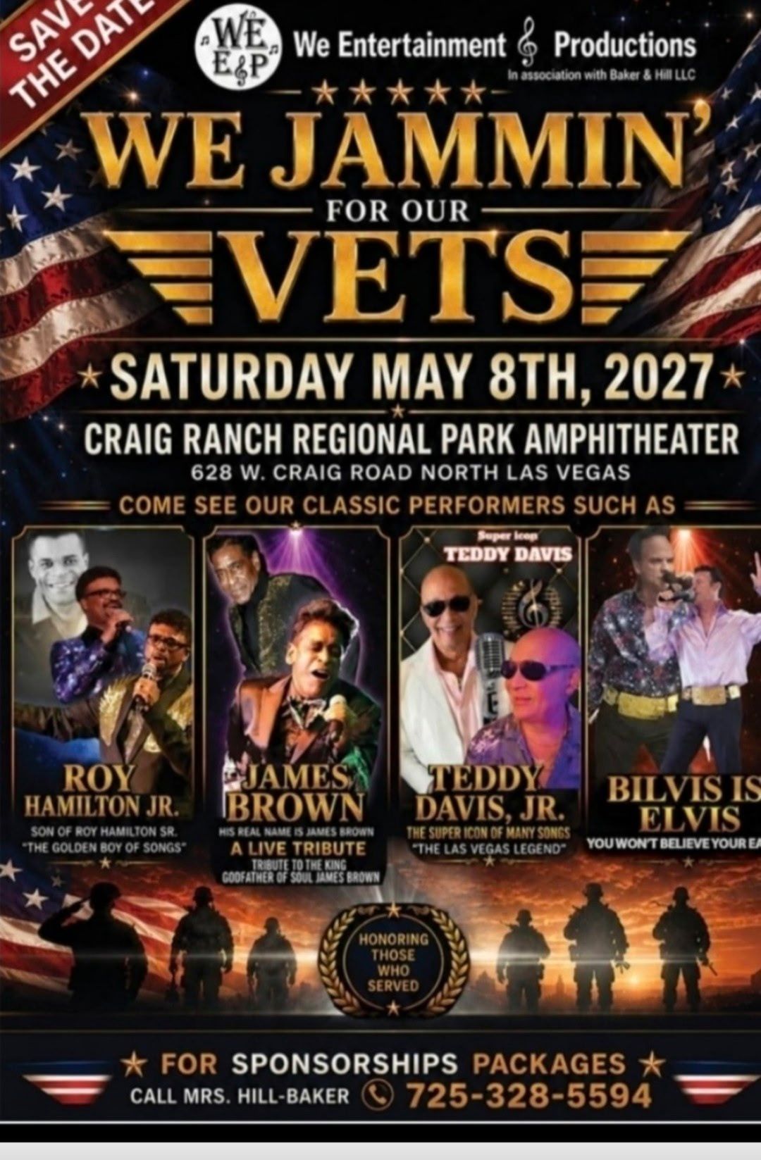 Concert poster for “We Jammin’ for Our Veterans,” Saturday May 8, 2027, at Craig Ranch Amphitheater