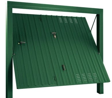 Sportello di servizio in metallo verde con pannello inclinato in un telaio