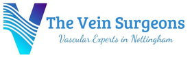 Logo for The Vein Surgeons, blue stylized V with “Vascular Experts in Nottingham” tagline