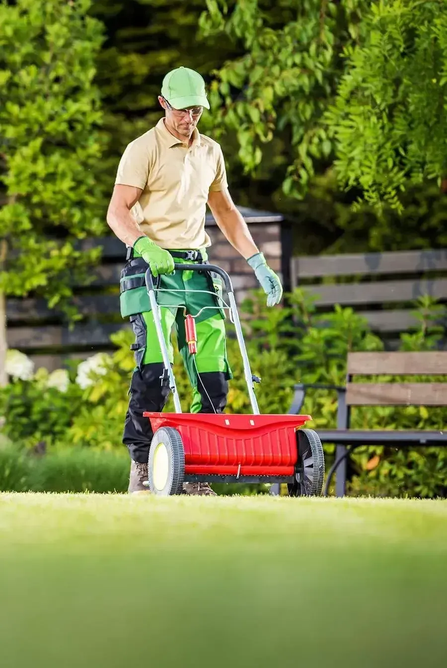 Man Mowing a Lawn