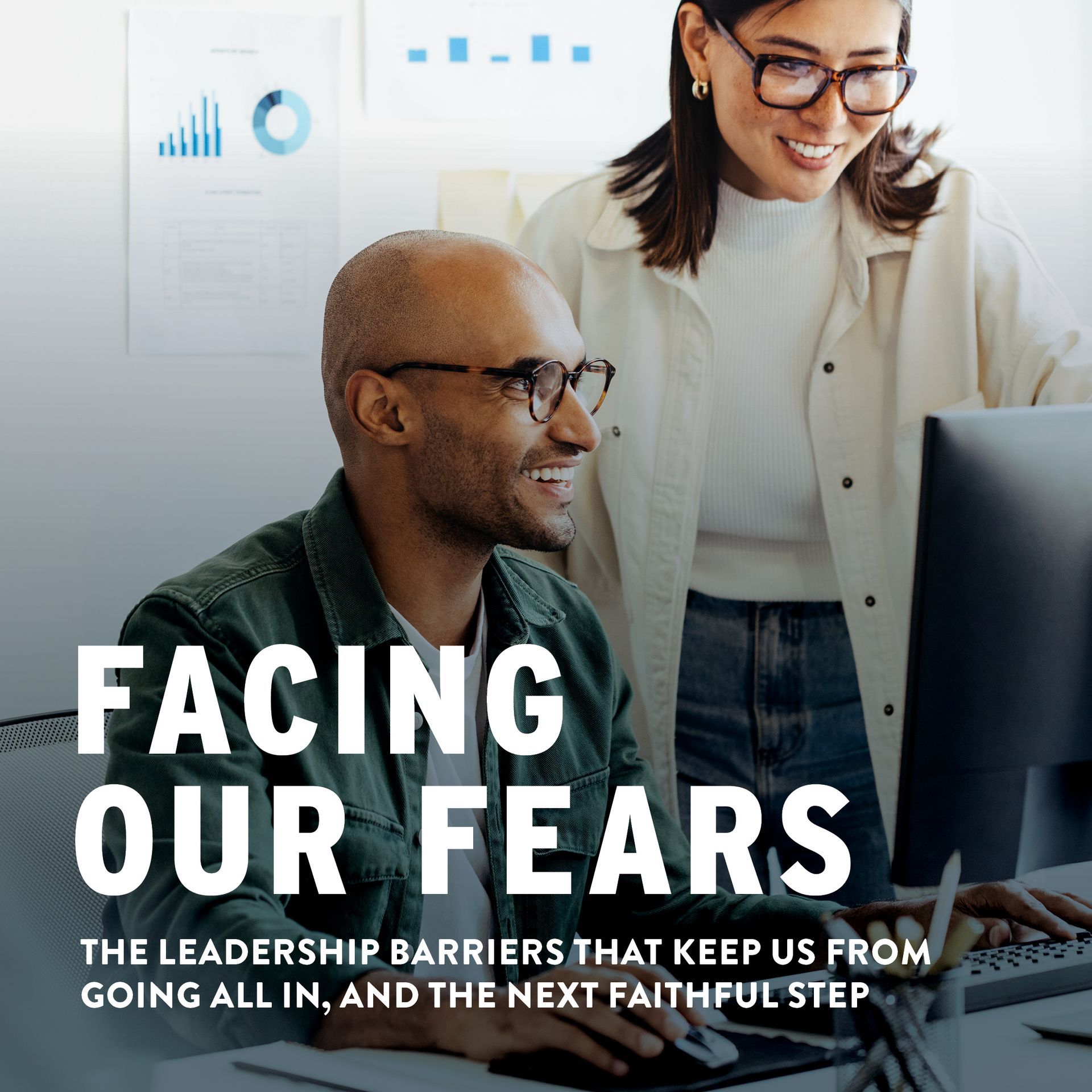 Two people looking at a computer. Text overlay: