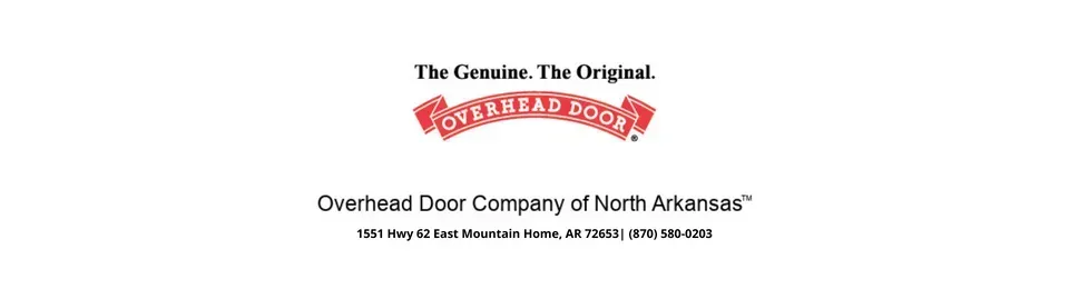 Overhead Door Company of North Arkansas logo with red garage door icon and black text on white background