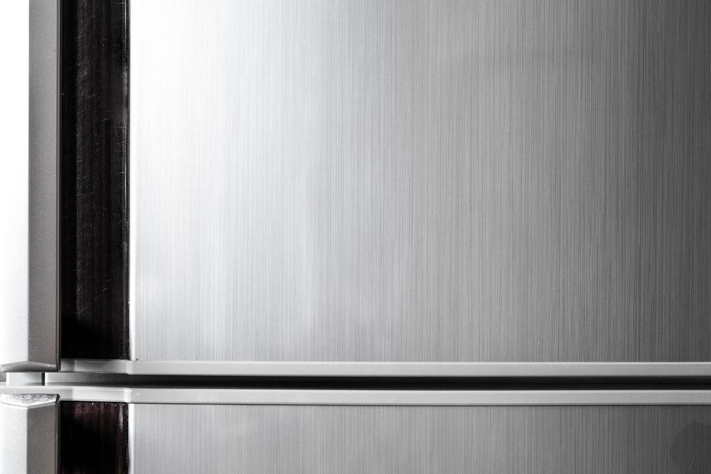 Brushed Stainless Steel Refrigerator Door With Dark Frame And Horizontal Silver Bar — Ace Fridge Door Seals in Cooktown, QLD