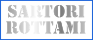Logo con il testo "SARTORI" sopra "ROTTAMI" in grigio sfumato, con bordo blu.
