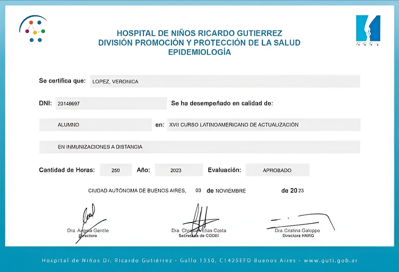 Certificado hospitalario con encabezado azul, logotipos oficiales y firmas en un formulario blanco.
