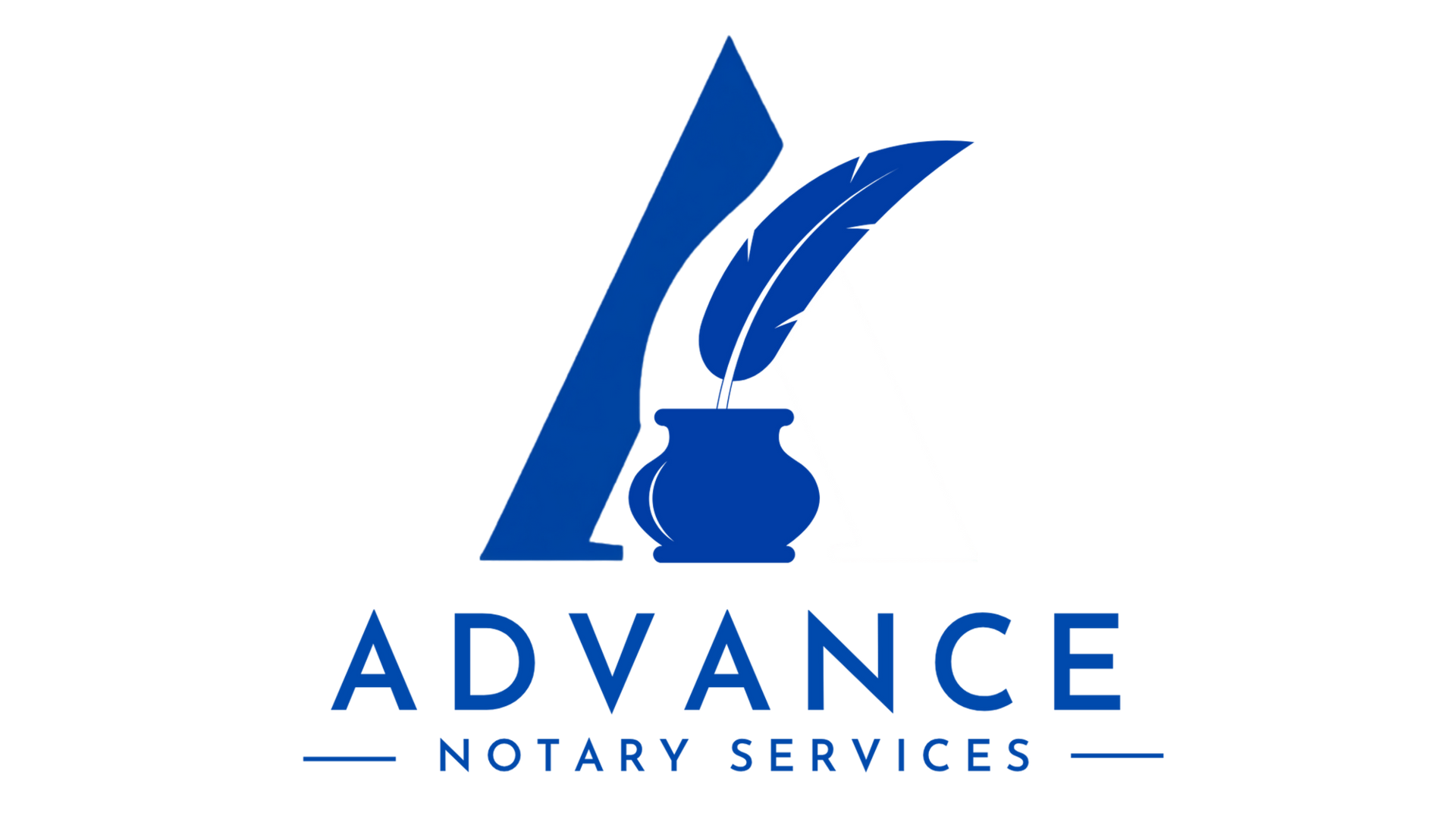 Advance Notary Services logo with a white dove, blue script text, and gold underline