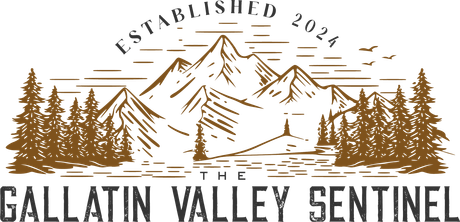 The logo for the gallatin valley sentinel shows a mountain and trees.