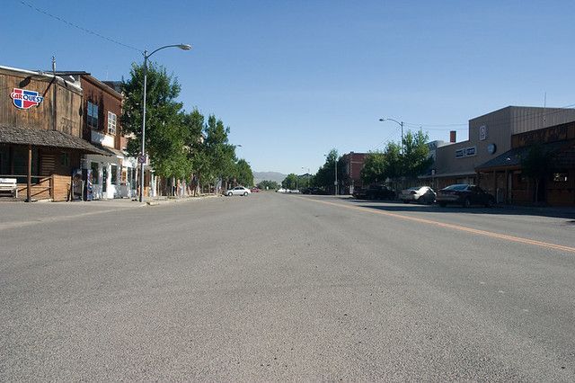 An empty street in a small town on a sunny day