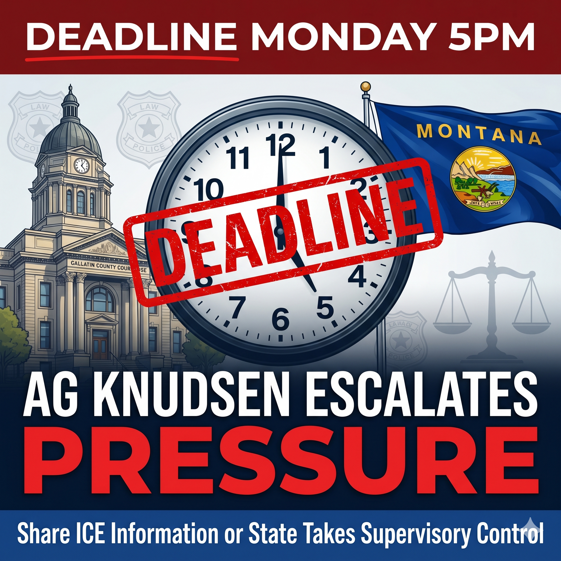 AG Knudsen escalates pressure on Gallatin County – demands ICE information sharing by Monday 5pm or state takes supervisory control