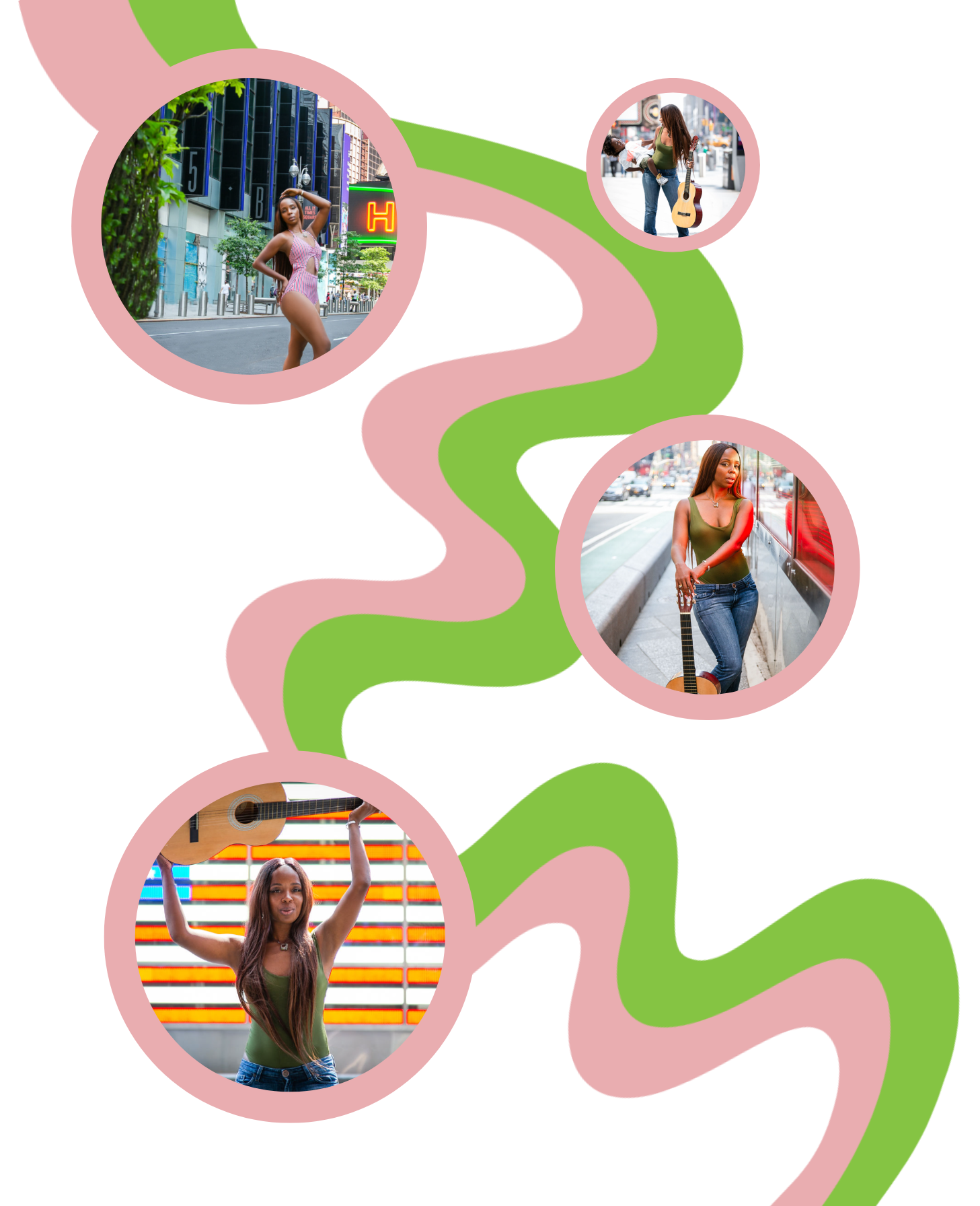 A picture of a woman in a pink and green circle