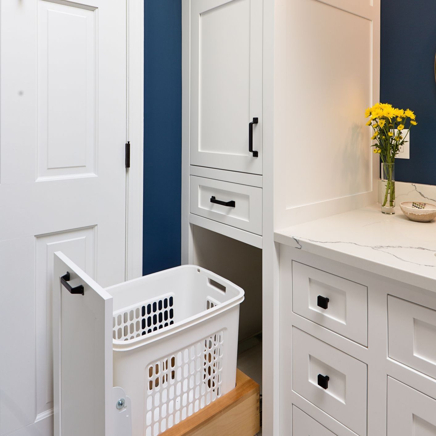 Washing Machine and Dryer in a Luxury Bathroom | Castle Hill, Nsw | Galaxy Kitchens & Bathrooms
