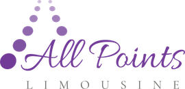 Purple logo for All Points Limousine featuring a stylized letter A made of dots above the text.