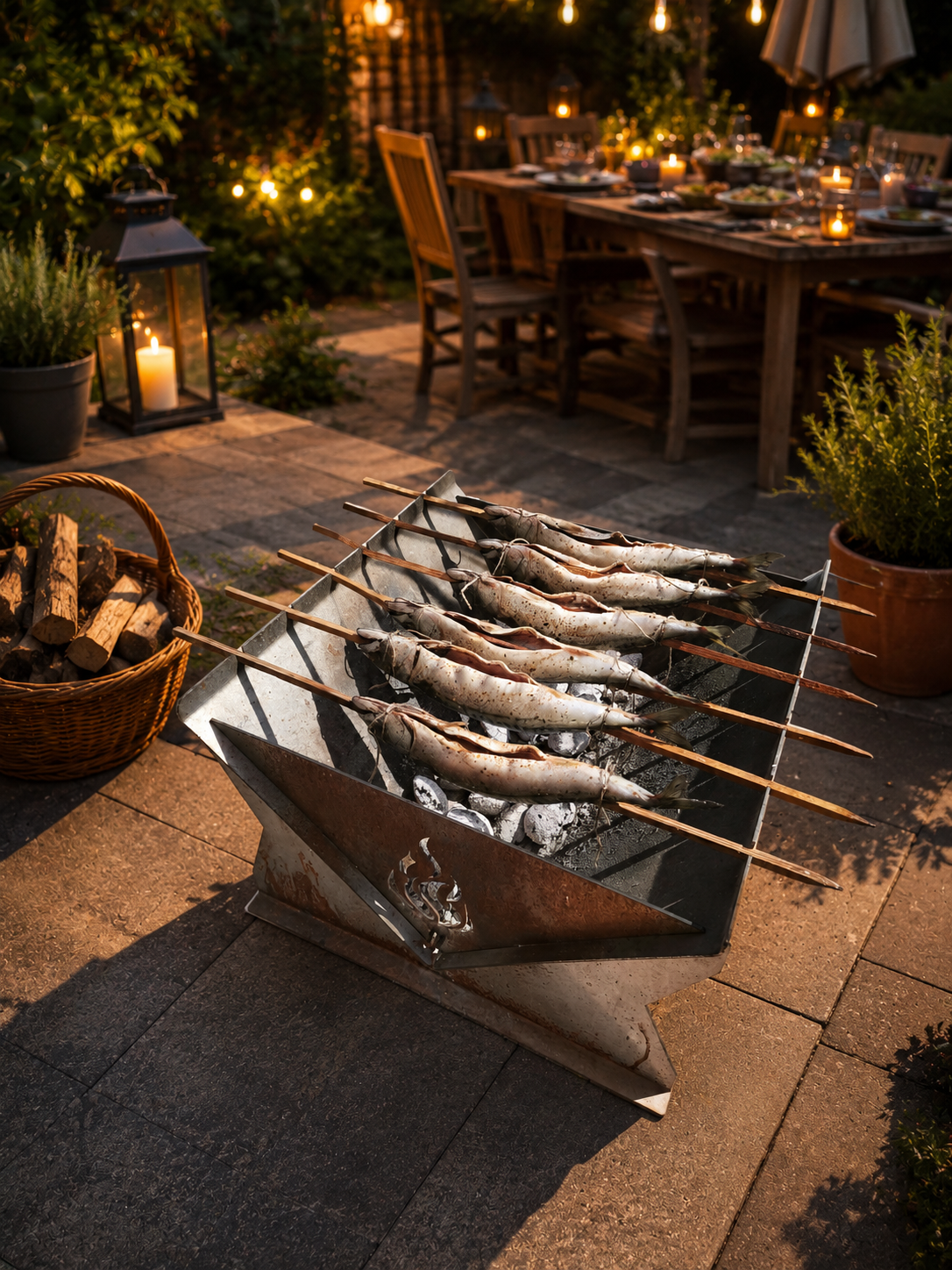 Firebox - die praktische Stecksystem Feuerschale mit Grillspieß-Aussparungen. Leicht aufgestellt.