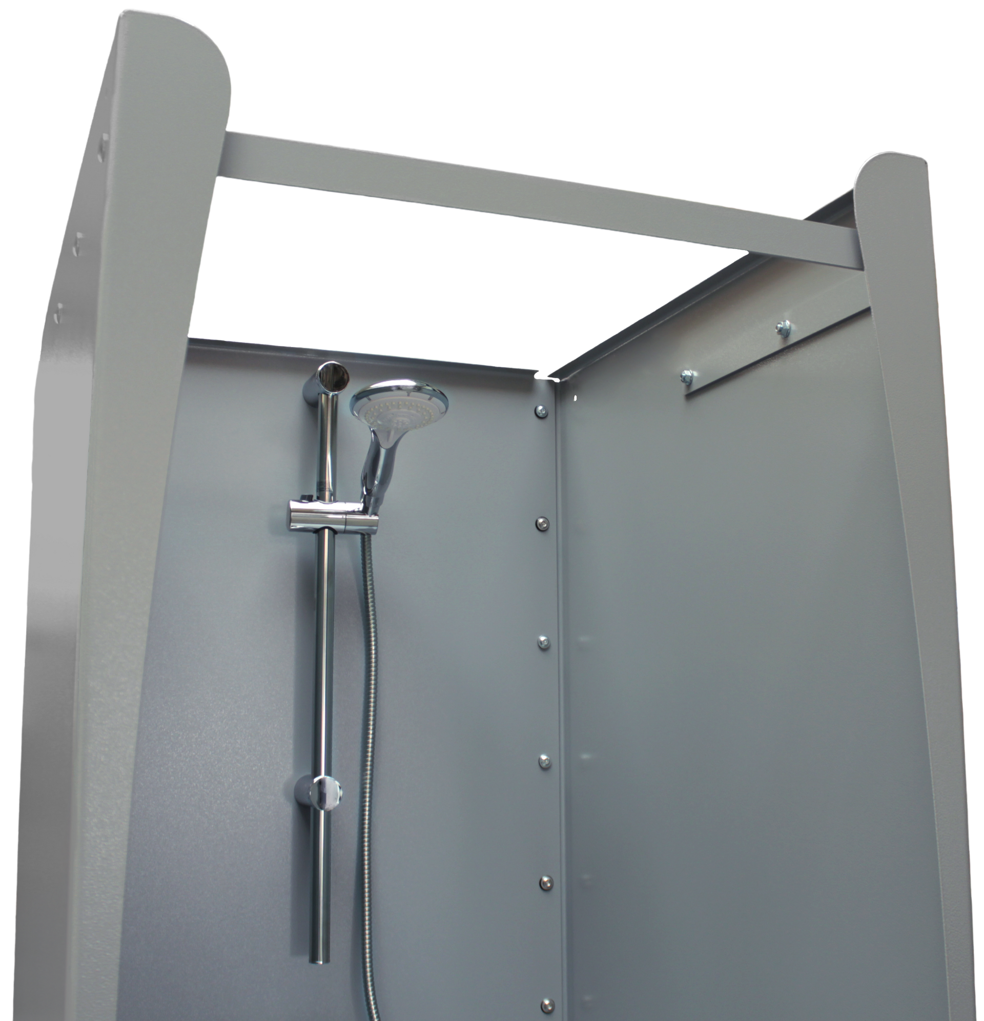 Detailansicht der Corner Eckdusche mit Fokus auf die Duscharmatur mit Brausesystem.