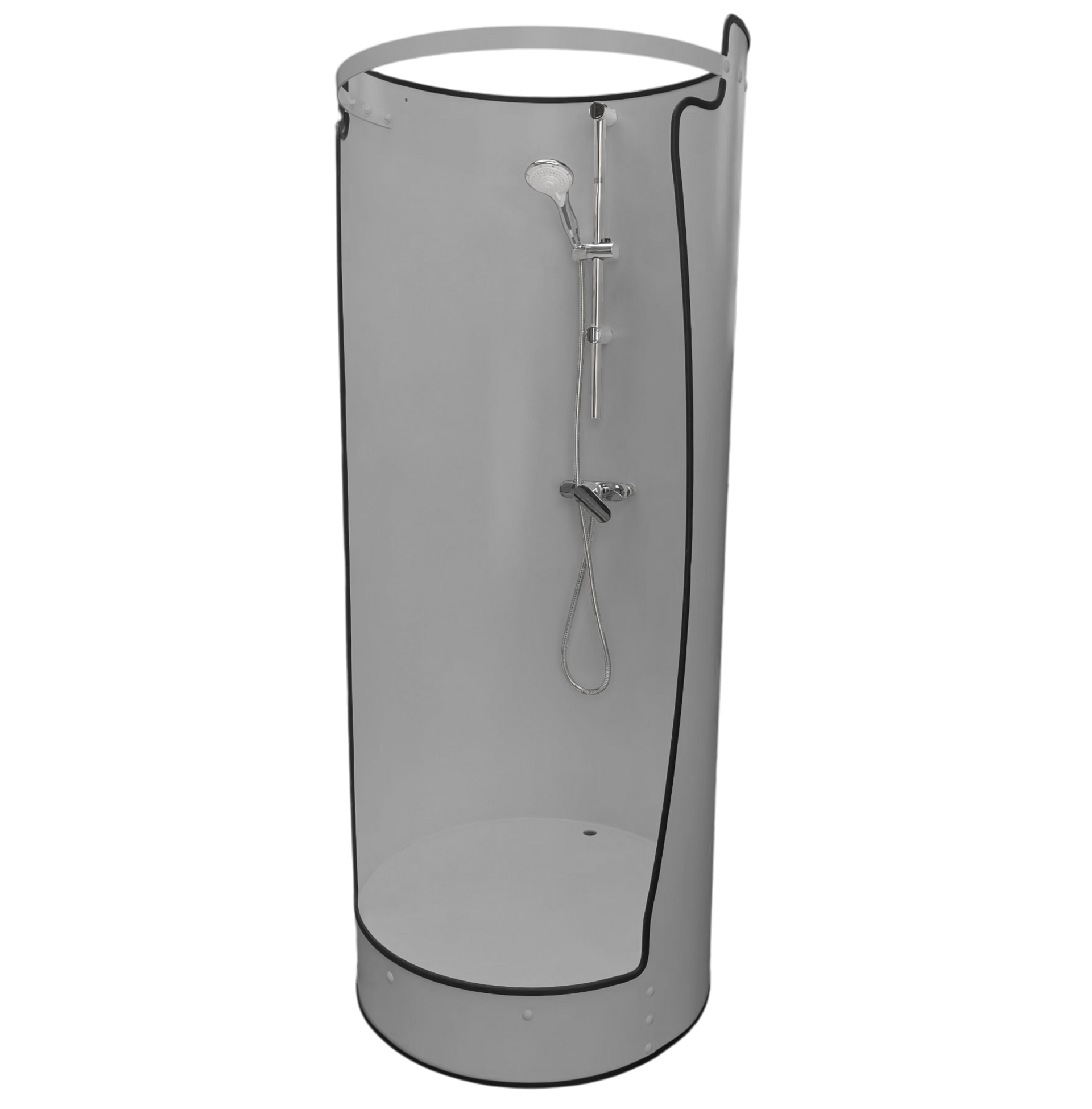 Die mobile Duschlösung Washbox von vorne rechts. Bei Sanierungen oder Bauprojekten als Übergangslösung.