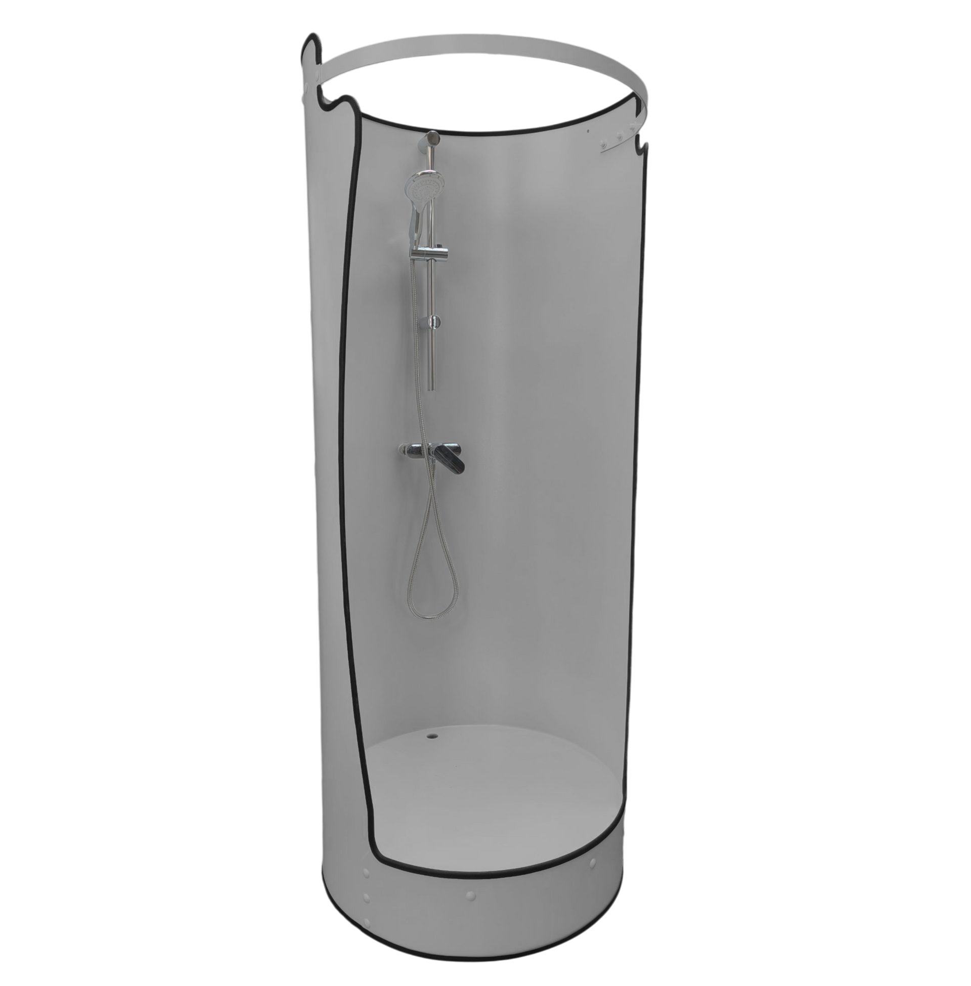 Die mobile Duschlösung Washbox von vorne. Als Übergangslösung bei Sanierung oder Bau.